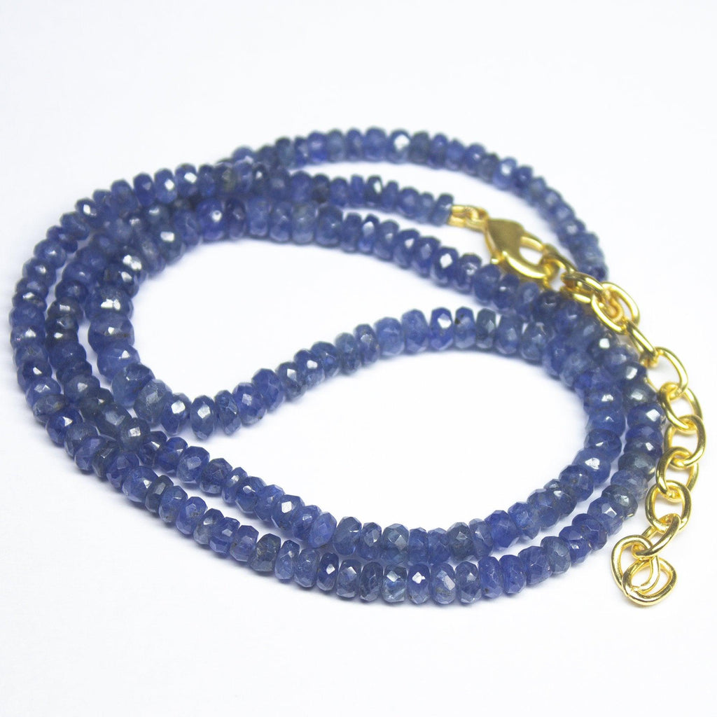 Untreated Unheated Blue Sapphire Faceted Rondelle Beads Necklace 3mm 4.5mm 19inches - Jalvi & Co.