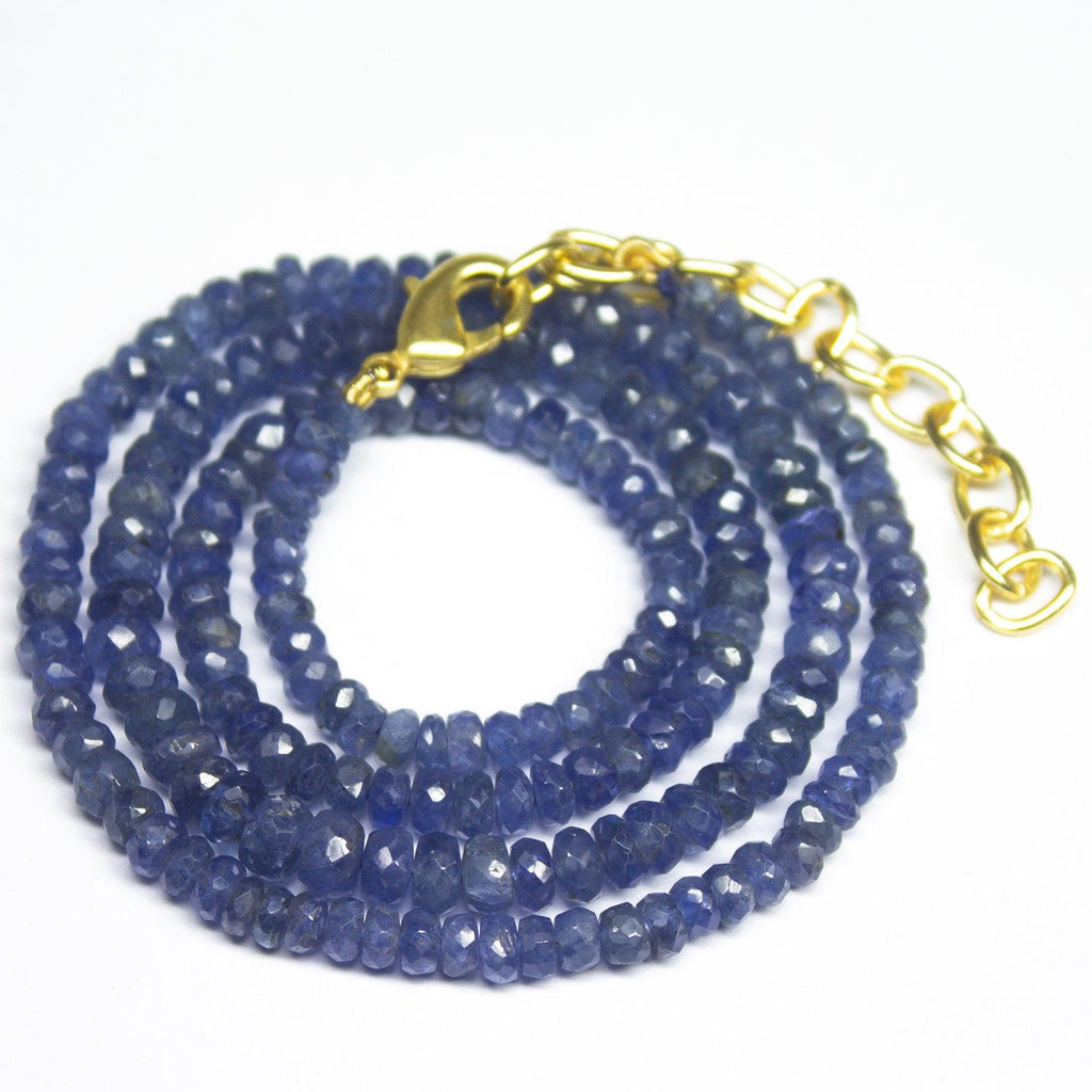 Untreated Unheated Blue Sapphire Faceted Rondelle Beads Necklace 3mm 4.5mm 19inches - Jalvi & Co.