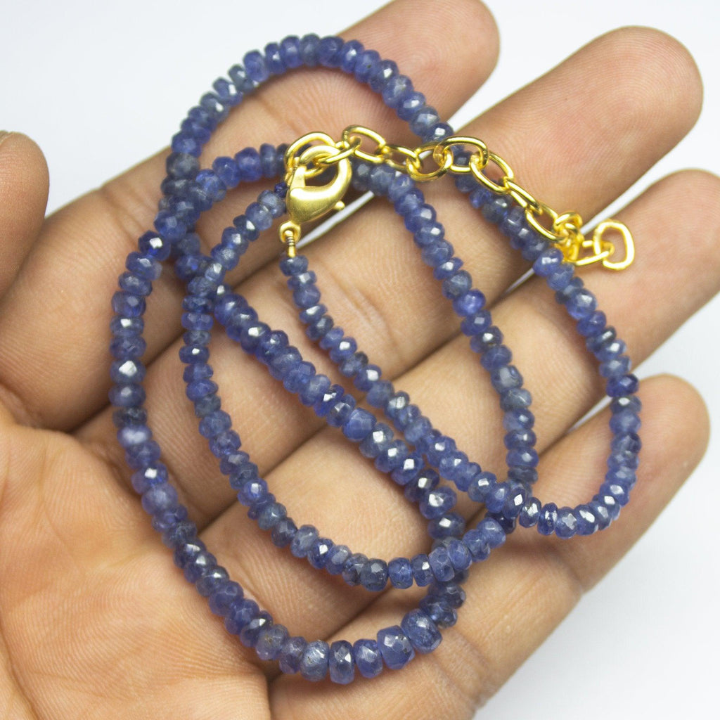 Untreated Unheated Blue Sapphire Faceted Rondelle Beads Necklace 3mm 4.5mm 19inches - Jalvi & Co.