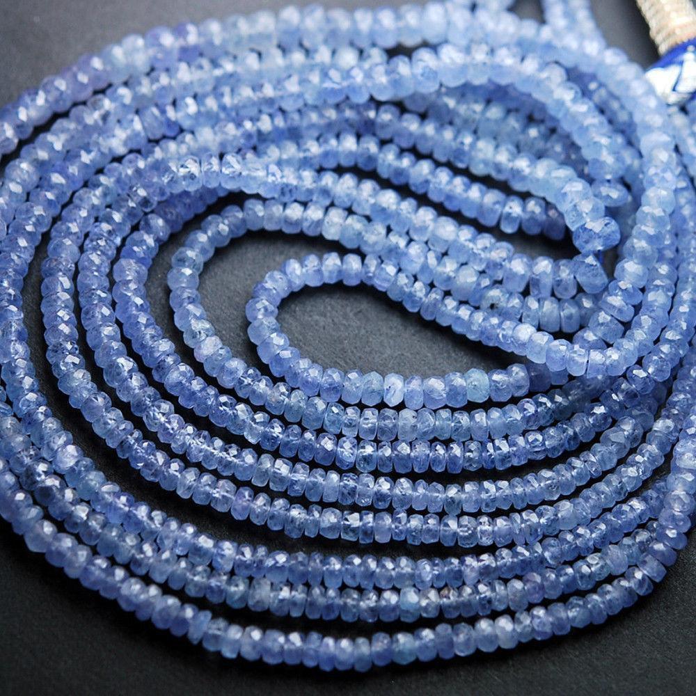 Untreated Unheated Blue Sapphire Faceted Rondelle Beads Necklace 3mm 4.5mm 19inches - Jalvi & Co.