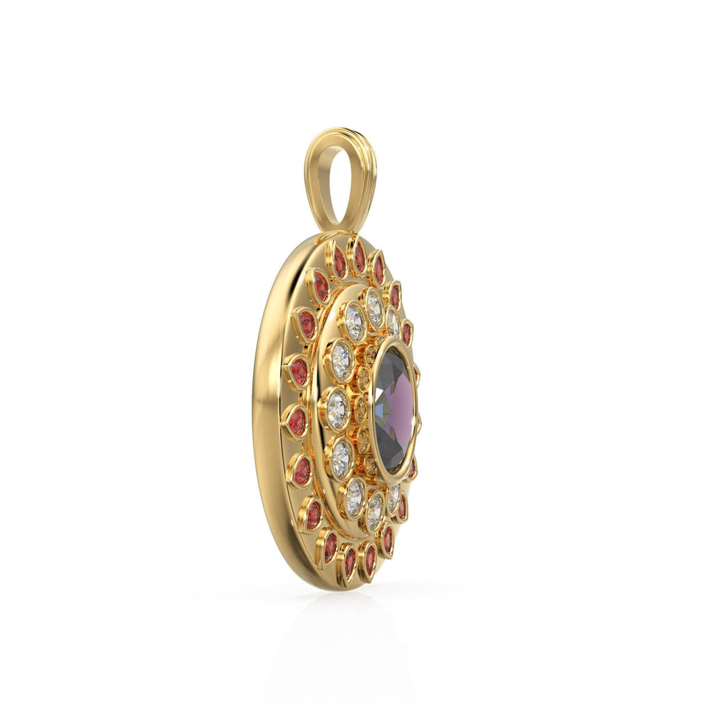 VERY BIG Alexandrite Diamond 18k Solid Gold Queen Pendant, Orange Sapphire Charm Gold Gemstone / Emerald Charm Luxury Solid Gold Pendant - Jalvi & Co.