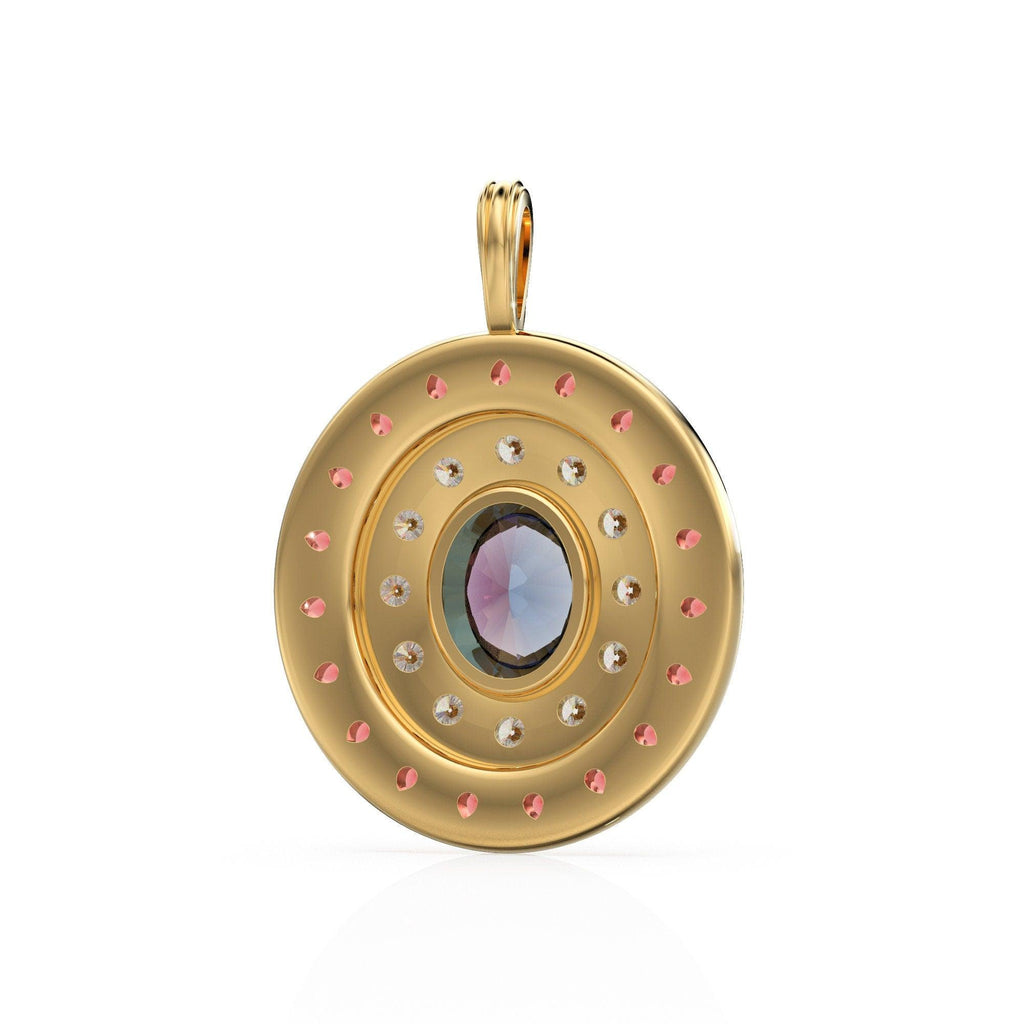 VERY BIG Alexandrite Diamond 18k Solid Gold Queen Pendant, Orange Sapphire Charm Gold Gemstone / Emerald Charm Luxury Solid Gold Pendant - Jalvi & Co.