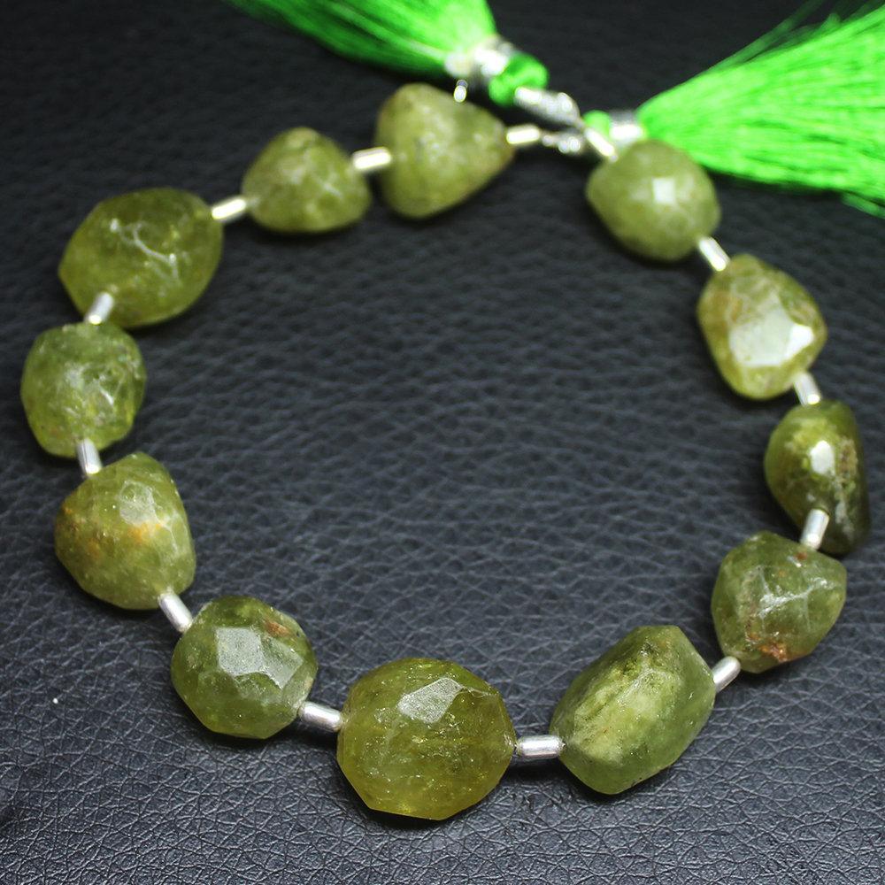 Vessonite Green Garnet Natural Faceted Tumble Loose Beads Strand 8" 13mm 15mm - Jalvi & Co.