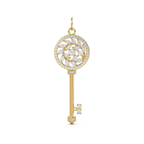 Victoria Diamond Vine Key Solid Gold 14k 18k Charm Pendant / Solid Gold Charm / Key Pendant / Diamond Charm - Jalvi & Co.