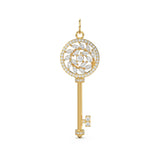 Victoria Diamond Vine Key Solid Gold 14k 18k Charm Pendant / Solid Gold Charm / Key Pendant / Diamond Charm