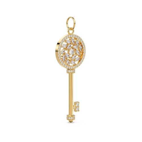 Victoria Diamond Vine Key Solid Gold 14k 18k Charm Pendant / Solid Gold Charm / Key Pendant / Diamond Charm - Jalvi & Co.
