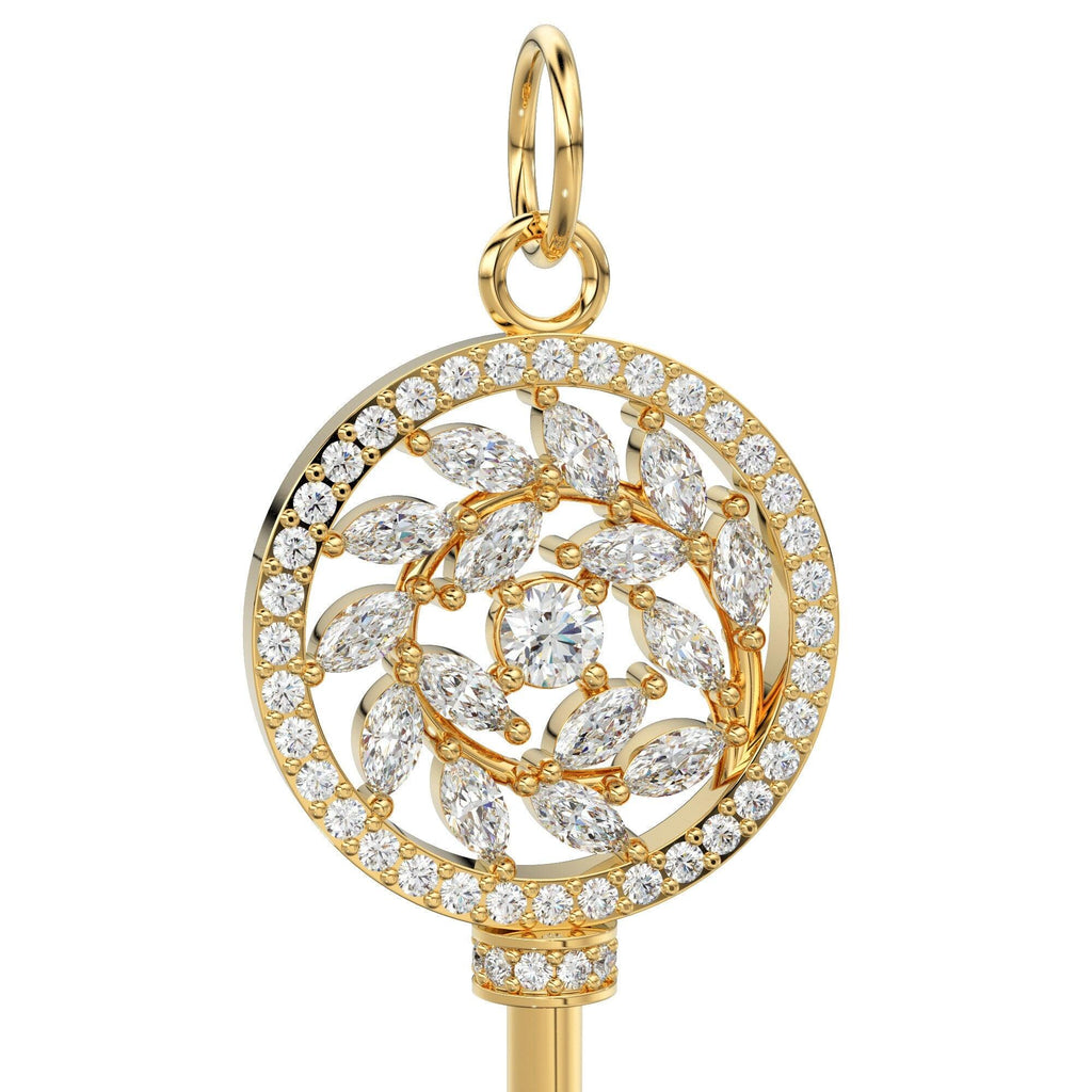Victoria Diamond Vine Key Solid Gold 14k 18k Charm Pendant / Solid Gold Charm / Key Pendant / Diamond Charm - Jalvi & Co.