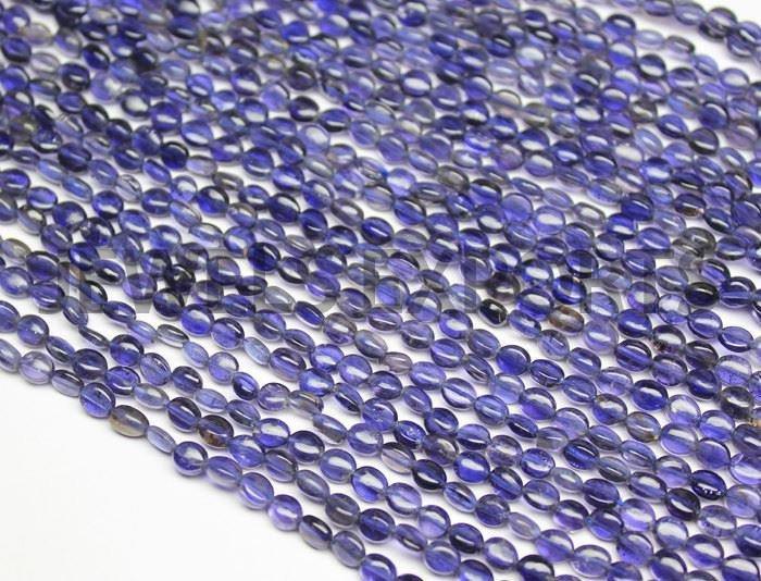 Water Sapphire Blue Iolite Smooth Oval Gemstone Loose Beads Strand 14" 5mm - Jalvi & Co.