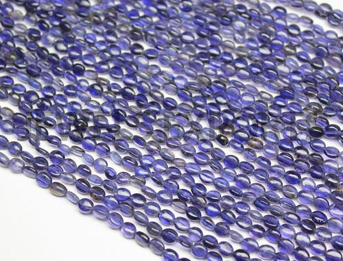 Water Sapphire Blue Iolite Smooth Oval Gemstone Loose Beads Strand 14