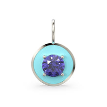 Load image into Gallery viewer, Water Sapphire Iolite Round Blue Enamel Charm / 18k Solid Gold Pendant / Gemstone Jewelry / 21st Anniversary Gold Pendant / Gemstone Charm - Jalvi &amp; Co.