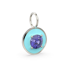 Load image into Gallery viewer, Water Sapphire Iolite Round Blue Enamel Charm / 18k Solid Gold Pendant / Gemstone Jewelry / 21st Anniversary Gold Pendant / Gemstone Charm - Jalvi &amp; Co.