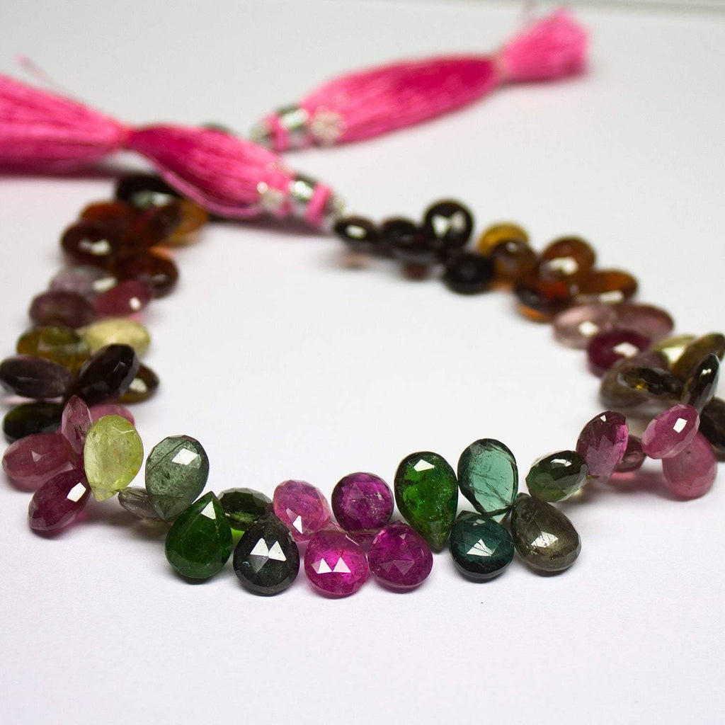 Watermelon Multi Tourmaline Faceted Pear Drop Gemstone Loose Beads 4" 8mm 11mm - Jalvi & Co.