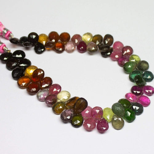 Watermelon Multi Tourmaline Faceted Pear Drop Gemstone Loose Beads 4