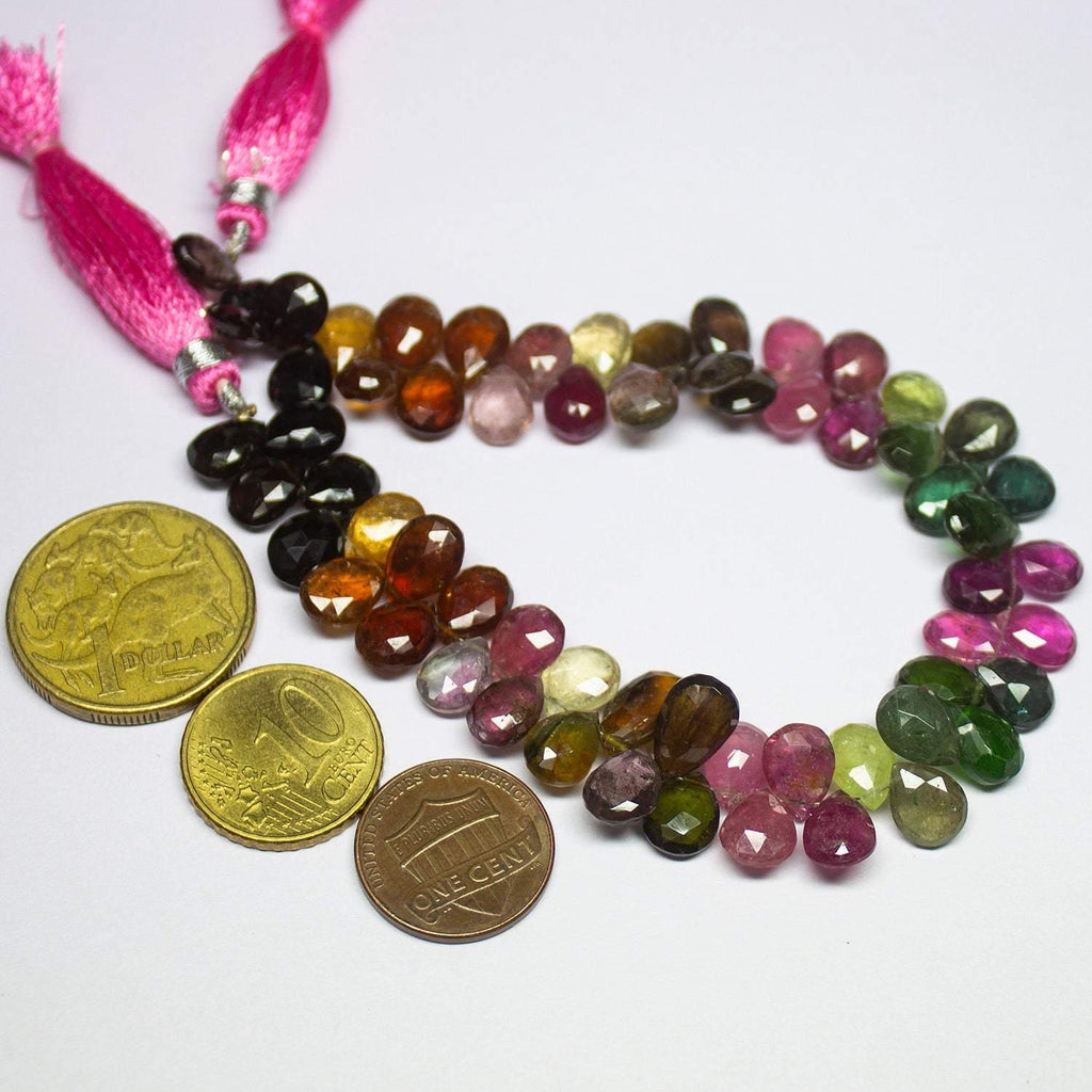 Watermelon Multi Tourmaline Faceted Pear Drop Gemstone Loose Beads 4" 8mm 11mm - Jalvi & Co.