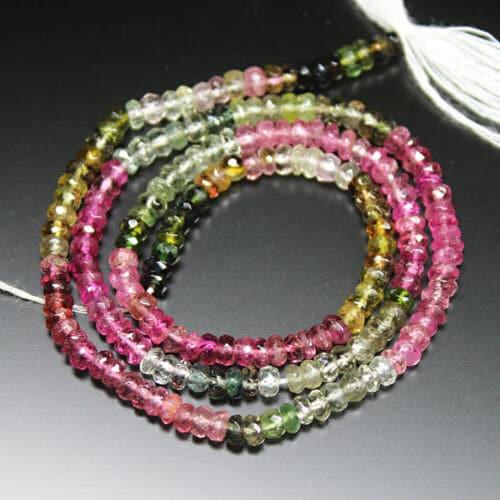 Watermelon Multi Tourmaline Faceted Rondelle Loose Beads Strand 14" 3.5mm 3mm - Jalvi & Co.