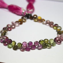 Load image into Gallery viewer, Watermelon Tourmaline Faceted Heart Drop Briolette Gemstone Loose Beads 4&quot; 6mm - Jalvi &amp; Co.