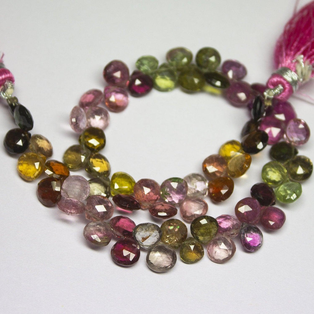 Watermelon Tourmaline Faceted Heart Drop Briolette Gemstone Loose Beads 4" 6mm - Jalvi & Co.