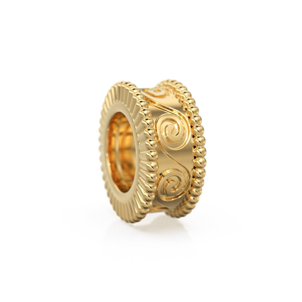 Waves 18k Solid Yellow Gold 7mm Fancy Spacer Finding Hefty Bead 5mm Large Hole - Jalvi & Co.