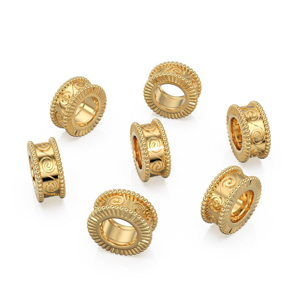 Waves 18k Solid Yellow Gold 7mm Fancy Spacer Finding Hefty Bead 5mm Large Hole - Jalvi & Co.