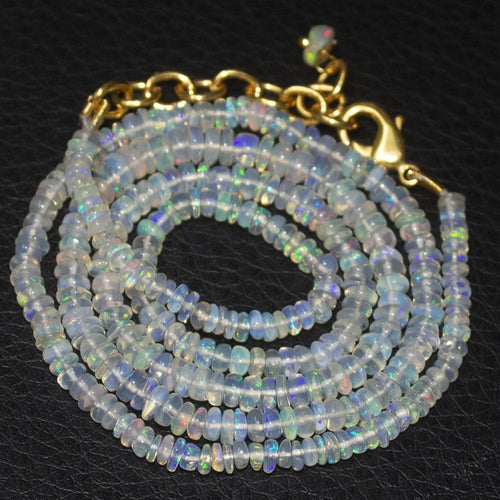 Welo Ethiopian Opal Gemstone Gold Plated Rondelle Beads Necklace 20