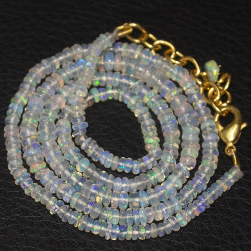 Welo Ethiopian Opal Gemstone Gold Plated Rondelle Beads Necklace 20