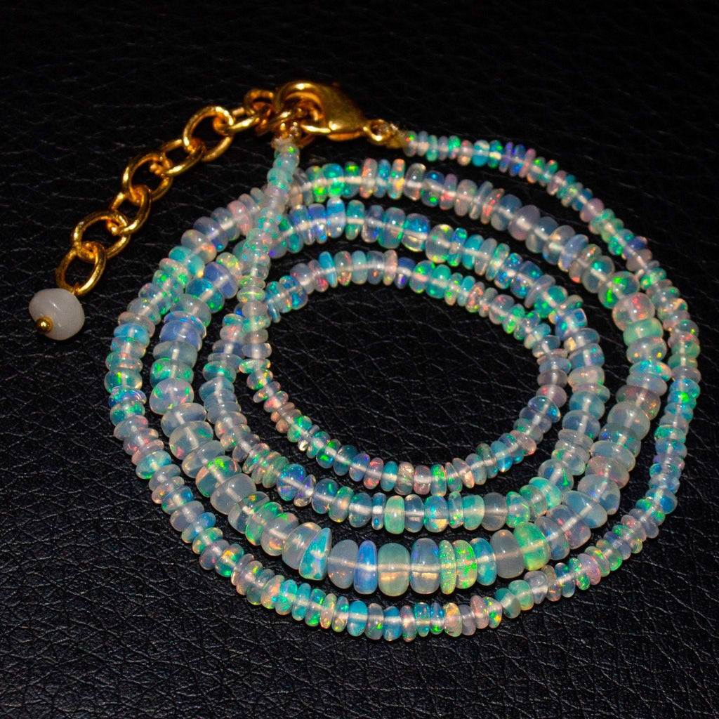 Welo Ethiopian Opal Gemstone Rondelle Beads Gold Plated Necklace 20" - Jalvi & Co.
