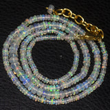 Welo Ethiopian Opal Gemstone Rondelle Beads Gold Plated Necklace 20