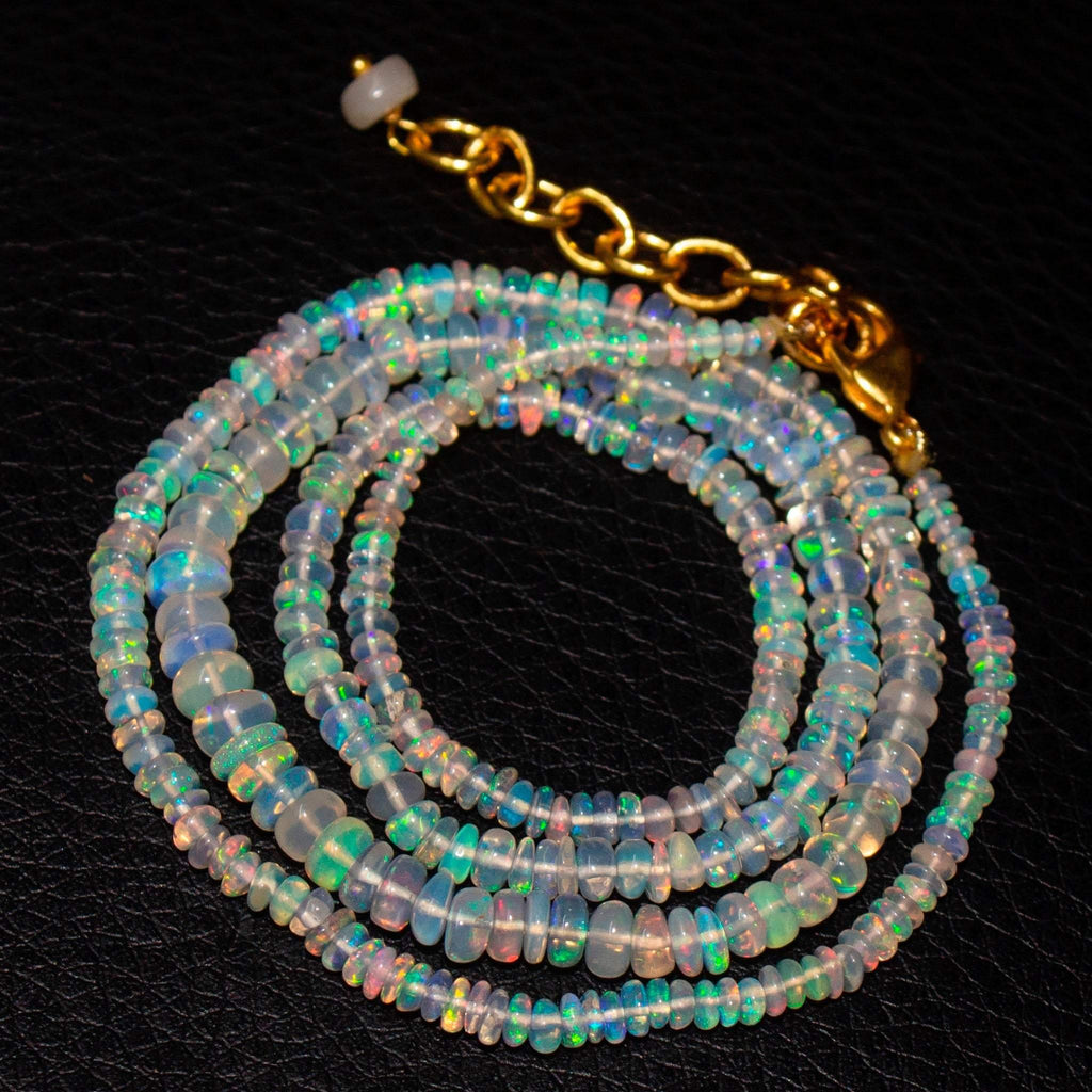 Welo Ethiopian Opal Gemstone Rondelle Beads Gold Plated Necklace 20" - Jalvi & Co.