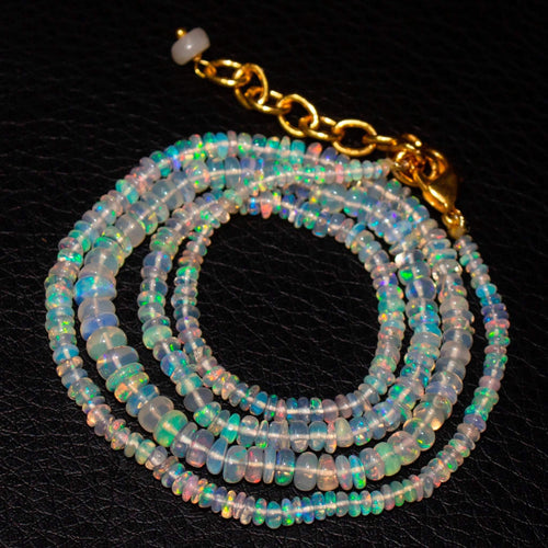 Welo Ethiopian Opal Gemstone Rondelle Beads Gold Plated Necklace 20