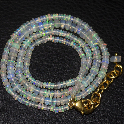 Welo Ethiopian Opal Gemstone Rondelle Beads Gold Plated Necklace 20