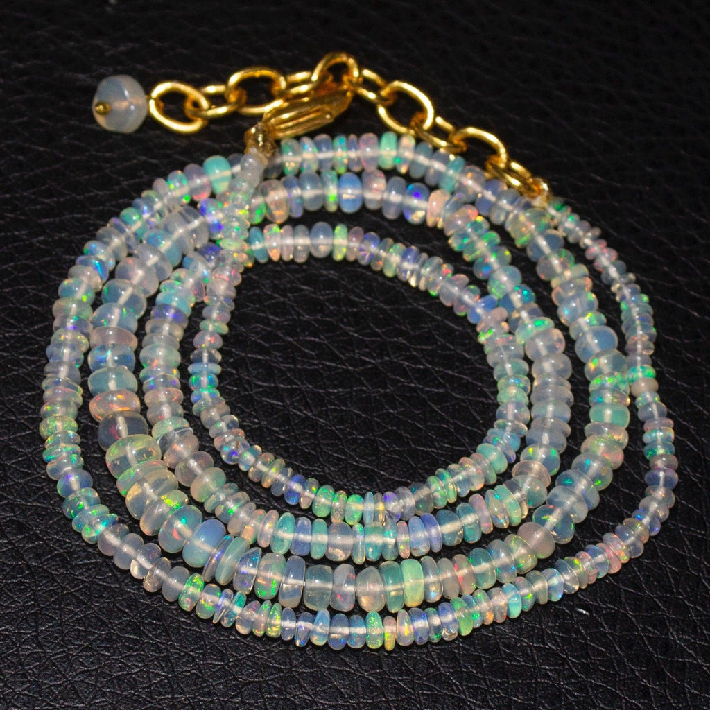 Welo Ethiopian Opal Gemstone Rondelle Gold Plated Beads Necklace 20" - Jalvi & Co.
