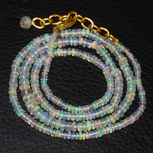 Welo Ethiopian Opal Gemstone Rondelle Gold Plated Beads Necklace 20