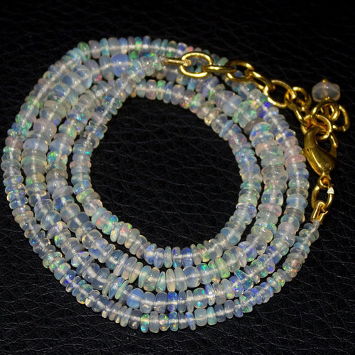 Welo Ethiopian Opal Gold Plated Gemstone Rondelle Beads Necklace 20
