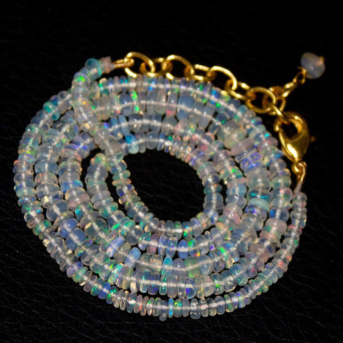 Welo Ethiopian Opal Gold Plated Gemstone Rondelle Beads Necklace 20