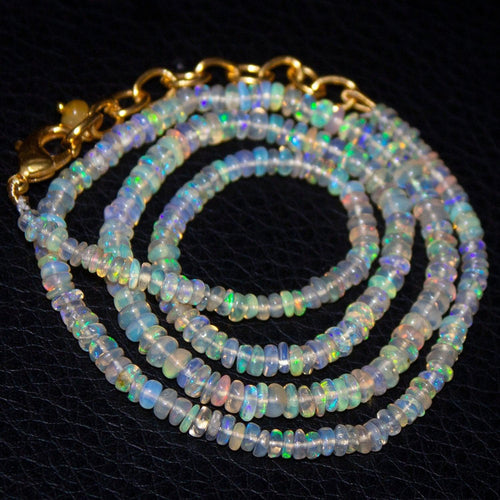 Welo Ethiopian Opal Rondelle Gemstone Beads Gold Filled Necklace 19