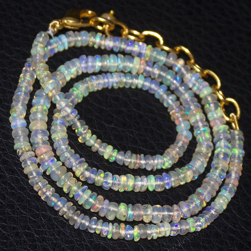 Welo Ethiopian Opal Rondelle Gemstone Beads Gold Filled Necklace 19