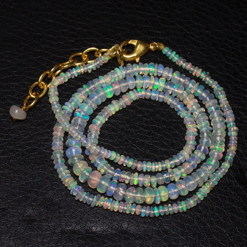 Welo Ethiopian Opal Rondelle Gold Plated Gemstone Beads Necklace 2.5mm 4.5mm 20