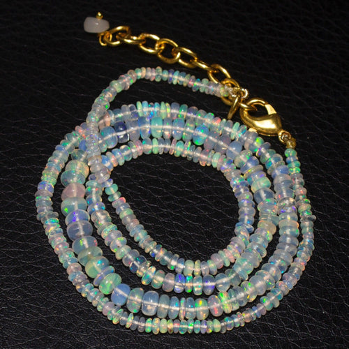 Welo Ethiopian Opal Rondelle Gold Plated Gemstone Beads Necklace 2.5mm 4.5mm 20