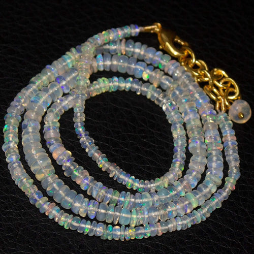 Welo Ethiopian Opal Rondelle Gold Plated Gemstone Beads Necklace 20