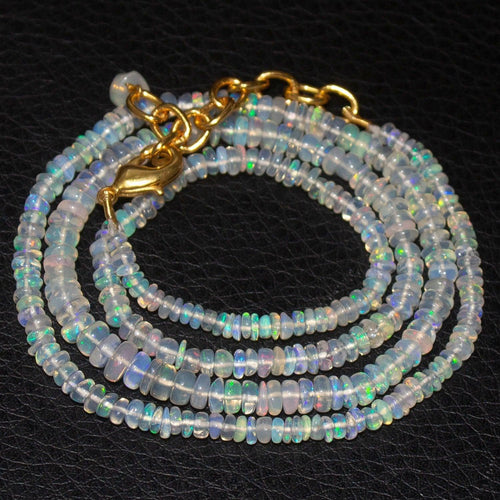 Welo Ethiopian Opal Rondelle Gold Plated Gemstone Beads Necklace 20