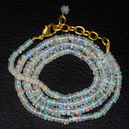 Welo Ethiopian Opal Rondelle Gold Plated Gemstone Beads Necklace 20