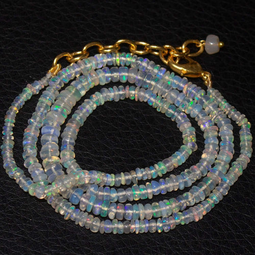 Welo Ethiopian Opal Rondelle Gold Plated Gemstone Beads Necklace 20