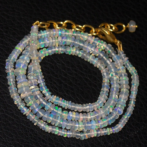 Welo Ethiopian Opal Rondelle Gold Plated Gemstone Beads Necklace 20