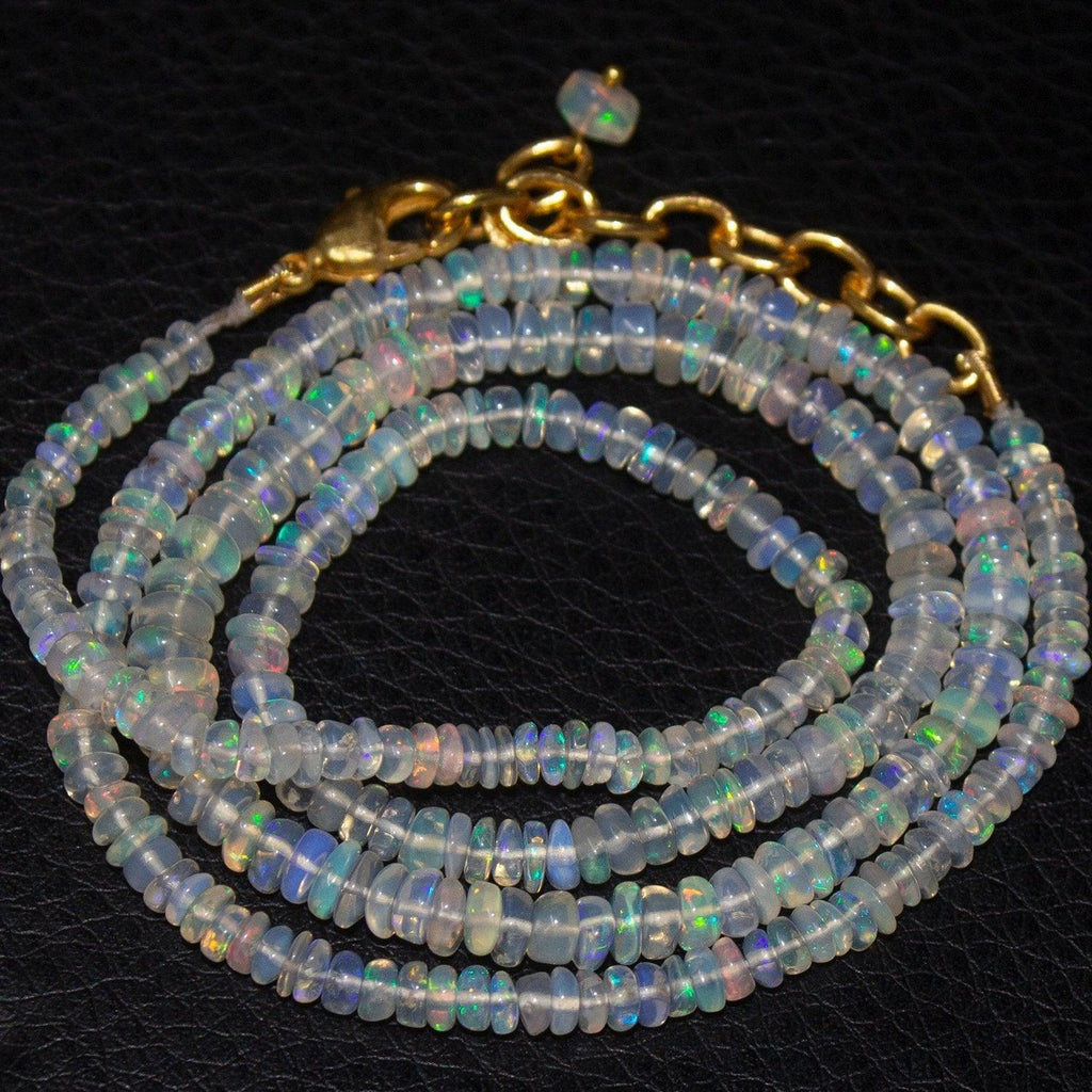 Welo Ethiopian Opal Rondelle Gold Plated Gemstone Beads Necklace 20" - Jalvi & Co.