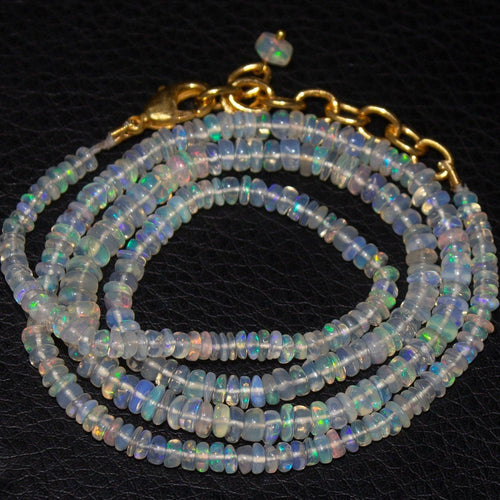 Welo Ethiopian Opal Rondelle Gold Plated Gemstone Beads Necklace 20