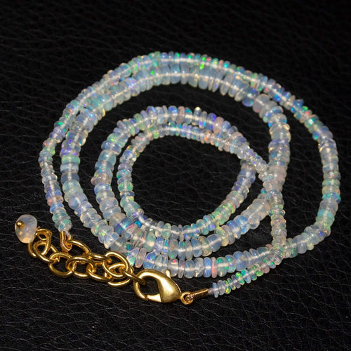 Welo Ethiopian Opal Rondelle Gold Plated Gemstone Beads Necklace 20