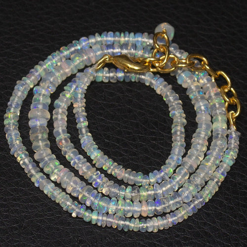 Welo Ethiopian Opal Rondelle Gold Plated Gemstone Beads Necklace 20