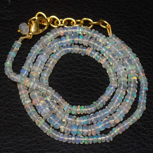 Welo Ethiopian Opal Rondelle Gold Plated Gemstone Beads Necklace 20