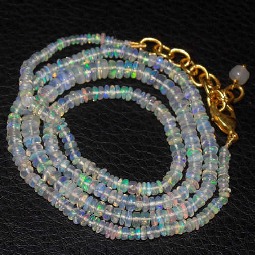 Welo Ethiopian Opal Rondelle Gold Plated Gemstone Beads Necklace 20
