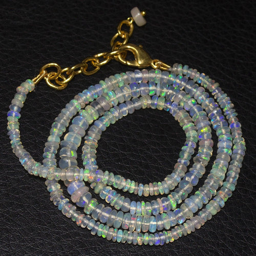 Welo Ethiopian Opal Rondelle Gold Plated Gemstone Beads Necklace 20